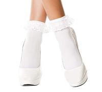 Music Legs Women's Lace Ruffle Opaque Anklet, White, One size