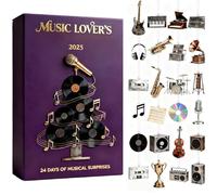 Music Lover Advent Christmas Calendar 2025, 24 Days 2D Acrylic Decoration - Musical Elements Countdown Ornament For Music Lovers Christmas Tree Car Rearview Mirror Wall Vacation Party Favors