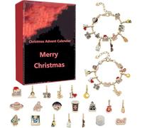 Music Lover Christmas Advent Calendar for Girls2024, 24 Days Christmas Vacation Countdown Ornaments Hanging Pendant Charm Beads 2 Bracelets Making Kit Gift for Women (Red)