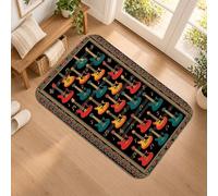 Music Lover Guitar Theme Electric Bohemian Runner Rug 2x3 | Bohemian Border, Bedside Runner Rug, Music Theme, Vibrant Guitar Print, Comfortable Soft Texture