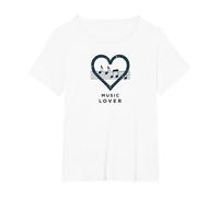 Music Lover Heartbeat Melody for Musicians T-Shirt, Women's Plus, White, 2X