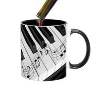 Music Lovers Coffee Mug - 350 ml Ceramic Guitar Piano Violin Cup | Musics Note Design Travel Mug for Hot Tea Coffee Office Desk Decor Birthday Gift for Musicians Unique T
