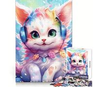 Music Loving Cat Hard Jigsaw Puzzle for Adults 1000 Pieces Strong Logic Toy Bonding Time Clear Edge (38x26cm)