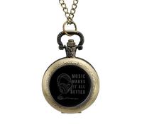 Music Makes It All Better Vintage Pocket Watch Alloy Pendant Watches Necklace Gift for Men Women Coppery-Style