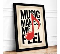 Music Makes Me Feel Mid-Century Framed Wall Art Print A1 (84.1×59.4cm) Black, Wall Decor for Living Room, Bedroom, Office & Home, Ready to Hang, Art Gift