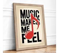 Music Makes Me Feel Mid-Century Framed Wall Art Print A3 (42×29.7cm) Oak, Wall Decor for Living Room, Bedroom, Office & Home, Ready to Hang, Art Gift