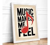 Music Makes Me Feel Mid Century Framed Wall Art Print A3 White
