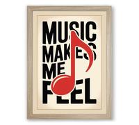 Music Makes Me Feel Mid-Century Framed Wall Art Print A4 (29.7×21cm) Oak, Wall Decor for Living Room, Bedroom, Office & Home, Ready to Hang, Art Gift
