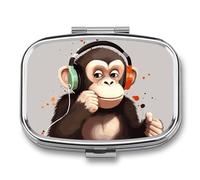 Music Monkey Pill Box 2 Compartment Travel Pill Organizer with Mirror Design Portable Pillcase for Pocket Or Purse Square Medicine Case Weekly Medicine Container Holder for Daily Meds