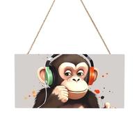 Music Monkey Rectangular MDF Wood Plaque Wall Art with Full Print and Hanging Rope for Home Wall Decor, Farmhouse Sign for Door, Window or Wall (Multiple Sizes)