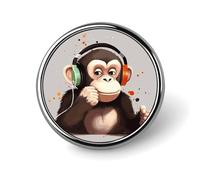 Music Monkey Round Badge Cute Enamel Lapel Pin Brooches Button Pin Personalized Clothing Decoration Unisex Badge Holder Hats Bags Shirts Decor