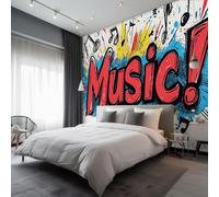 Music Mural Wallpaper, Note Graffiti Wallpaper for Bedroom, Living Room, TV Backdrop, Office, 3D Large Wall Mural Non-Woven Wall Paper 400 x 280 cm (WxH) qxf96