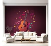 Music Musical Instrument Game Wallpaper - Musical Note Guitar Wine red Wall Mural - Wall Decoration Wallpaper Paper Poster for Teen Kids Bedroom Living Room Bedroom - 300 x 240 cm
