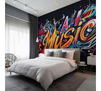 Music Neon Wallpaper, Graffiti Wallpaper for Living Room, Bedroom, Non-Woven Decor Wall Paper, Photo Dining Room, Hallway, Lounge, Mural Large 3D Home Decor 350 x 256 cm qxf103