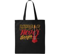 Music Never Stops Guitar Logo Natural Ecological Cotton Tote Bag Black