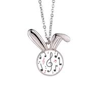 Music Notation Combination Colorful Pattern Rabbit Necklace Pendant Bunny Animal Jewelry Gift