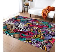 Music Note Area Rug, Modern Graffiti Music Lovers Living Room Rugs, Indoor Non-Slip Kids Rugs, Machine Washable Breathable Durable Carpet for Bedroom Study Front Entrance Floor Decor,80 x 150 cm