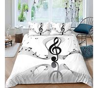 Music Note Bedding Set with Musical Pattern King Mucis Comforter Cover for Kids Boys Girls Teens Grey White Duvet Cover with Zipper 3 Pieces Bedspread Cover (1 duvet cover 2 pillow case)