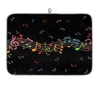 Music Note Colorful Microfibre Dish Drying Mat Absorbent Dish Drying Drainers Mats for Kitchen Spoon Glass Plate 40.6 x 45.7 cm