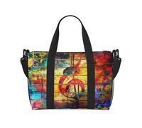 Music Note Colorful Wooden Water-Resistant Crossbody Travel Bag, Large Carry-On with Adjustable Strap, Multi-Compartment Weekender for Gym, Travel, Outdoor