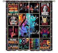 Music Note Curtains for Music Lovers,Rock and Roll Adults Kids Music Themed Art Window Treatments for Bedroom Living Room Musical Room Décor Drapes 2 Panels,Total Size 42" W x 45" H