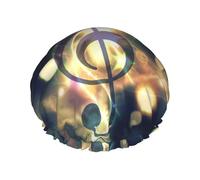 Music Note Double Layer Waterproof Shower Cap, Extra Large Soft Elastic Band, Reusable Bath Cap For Women Men,Full Print Design