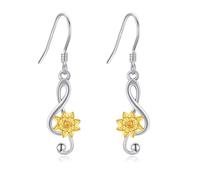 Music Note Earrings 925 Sterling Silver Sunflower Treble Clef Dangle Drop Earring Music Note Jewelry Birthday Gifts for Women Girls Music Lover