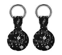 Music Note Flower Protective Case Compatible for Airtag Shockproof Case Cover with Keychain 2PCS