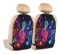 Music Note Galaxy Car Seat Kick Mats, Colorful 2 Pack Back Seat Protectors with Storage Pockets Water Resistant Mud And Scratches with Adjustable Buckle