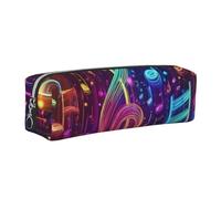 Music Note Galaxy Pencil Case for Boys Girls Colorful Leather Pen Pouch Holder for School Office Travel Portable Stationery Organizer Makeup Bag Silver Zip