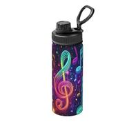 Music Note Galaxy Stainless Steel Vacuum Insulated Water Bottle 18oz/530ml, Colorful Leakproof Flask with Carry Handle Thermal Mug for Sport School Travel Gym Commuting