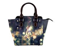 Music Note Genuine Leather Crossbody Satin Bag With Studs And All-Over Print,Adjustable Detachable Strap, Elegant Spacious Tote Purse For Women