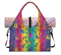 Music Note Guitar Sports Duffle Bag with Shoe Compartment Weekend Overnight Bags Tote Cabin Luggage Bag for Gym Yoga Travel