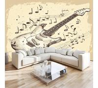 Music Note Guitar Theme Photo Wallpaper Multicolor Non-Woven Premium Fleece Wall Mural Large for Bedroom Living Room Decoration Poster, 250 x 175 cm (WxH)