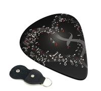 Music Note Heart Guitar Picks 6 Pack with Leather Guitar Pick Holder Keychain, Plectrum Key Fob Cases Bag, Abstract Art Plectrum for Acoustic Electric Guitar, Ukulele 0.71mm