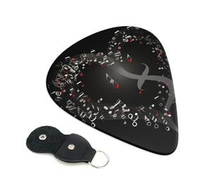 Music Note Heart Guitar Picks 6 Pack with Leather Guitar Pick Holder Keychain, Plectrum Key Fob Cases Bag, Abstract Art Plectrum for Acoustic Electric Guitar, Ukulele 0.71mm