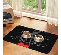 Music Note Heart,Waterproof Pet Feeding Mat,PU Leather Placemats for Cat Dog Water Bowl,Food Mats,40x60cm