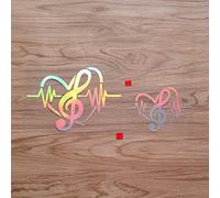 Music Note Heartbeat Lifeline Heart Inside Sticker Decal Vinyl - 2 Pack Holographic Iridescent, 10.2cm, 15.2cm - No Background Die Cut for Car Boat Laptop Cup