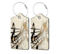 Music Note,Luggage Tags Pu Leather Name Tag Travel Suitcase Identifier ID Tags Durable Luggage Label 2 pcs