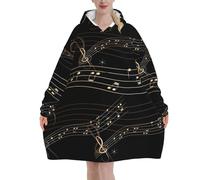Music Note Musical Score Black Sheet Music,Women's Oversized Wearable Blanket Hoodie, Blanket Sweatshirt,Flannel Pullover Blanket
