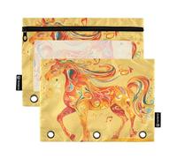 Music Note Orange Horse Ringing Binder Plastic with Clear Window Pencil Bags in Assorted Colors Pocket folders for 3 for Storing School Students Teacher Supplies Multicolored 2 PCS