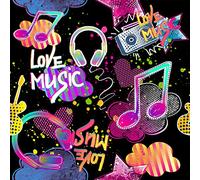 Music Note Outdoor Fabric by The Yard,Rock Music Upholstery Fabric for Chairs,Boys Girls Headphones Radio Music Lover Fabric for Home DIY Projects,5 Yards,(L460*W150cm) Black Pink