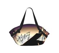 Music Note Piano 37'' Convertible Round Picnic Blanket Bag, 2-in-1 Portable Printed Camping Mat with Shoulder Straps