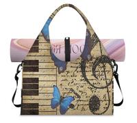 Music Note Piano Butterflies Sports Duffel Bag for Women Men Weekend Overnight Bag with Shoe Compartment Shoulder Tote Luggage Bag for Yoga Gym Travel