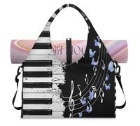 Music Note Piano Butterfly Sports Duffel Bag for Women Men Weekend Overnight Bag with Shoe Compartment Shoulder Tote Luggage Bag for Yoga Gym Travel