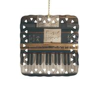 Music Note Piano Ceramic Christmas Ornament Xmas Tree Hanging Pendant Double Sided Pattern Festive Square Ornament Holiday Home Party Decoration Gifts