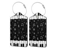 Music Note Piano,Luggage Tags Pu Leather Name Tag Travel Suitcase Identifier ID Tags Durable Luggage Label 2 pcs