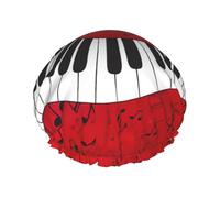 Music Note Piano Print Soft Lined Shower Cap, Double Layer Washable Wide Elastic Band Hair Shower Cap For Bath