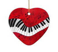 Music Note Piano Print Star and Heart Shaped Holiday Ceramic Ornaments Christmas Tree Hanging Xmas Decor