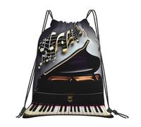 Music Note Pianos Print Unisex Drawstring Bag Foldable Drawstring Backpack Lightweight Pe Bag For Gym Climbing Swim